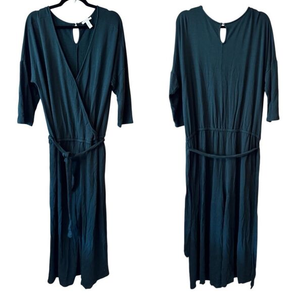 Daily Ritual- Oversized Emerald Green Soft Wide Leg Elbow-Sleeve Jumpsuit, XL - Picture 3 of 14